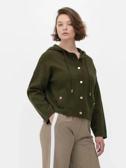 Blouson Bomber En Maille à Capuche