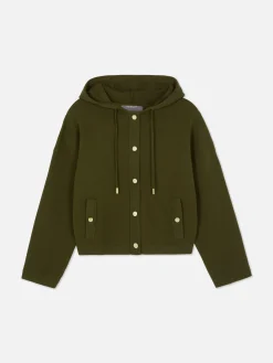 Blouson Bomber En Maille à Capuche
