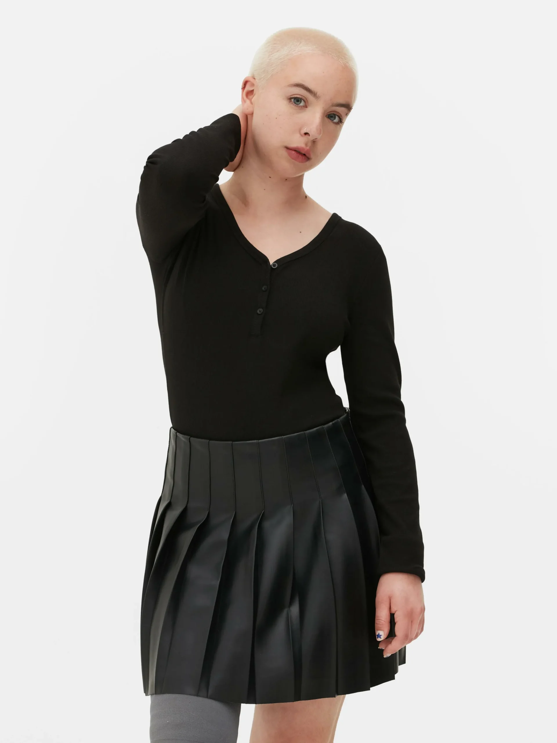 Body Façon T-shirt Boutonné à Manches Longues