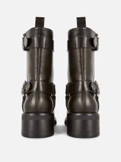 Bottes De Motard En Simili Cuir