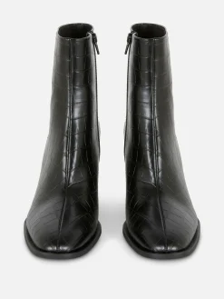 Bottines à Talons En Similicuir Imitation Croco