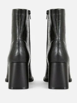 Bottines à Talons En Similicuir Imitation Croco