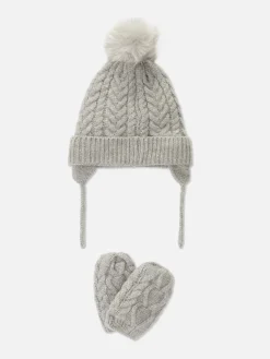 Ensemble Bonnet Et Moufles En Maille Torsadée