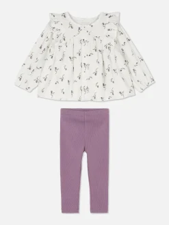 Ensemble Chemisier à Fleurs Et Legging Côtelé