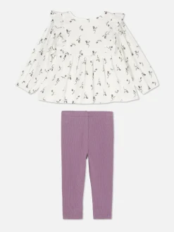 Ensemble Chemisier à Fleurs Et Legging Côtelé