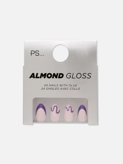 Faux Ongles Brillants à Motif Tourbillon En Amande PS...