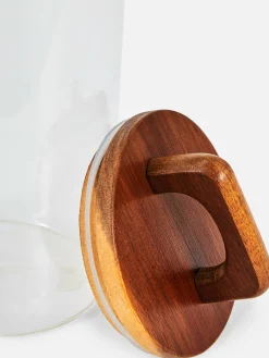 Grande Boîte En Verre Avec Poignée En Bois