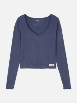 Haut De Pyjama En Jersey Côtelé à Manches Longues