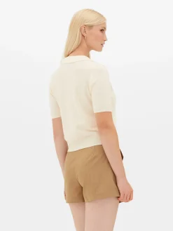 Haut En Maille Fine à Col Et Manches Courtes