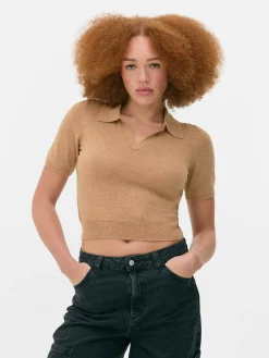 Haut En Maille Fine à Col Et Manches Courtes