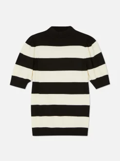 Haut Tricoté à Col Montant Et Manches Bouffantes