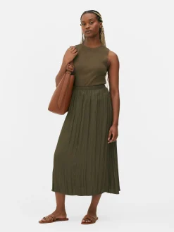 Jupe Mi-longue Plissée En Satin