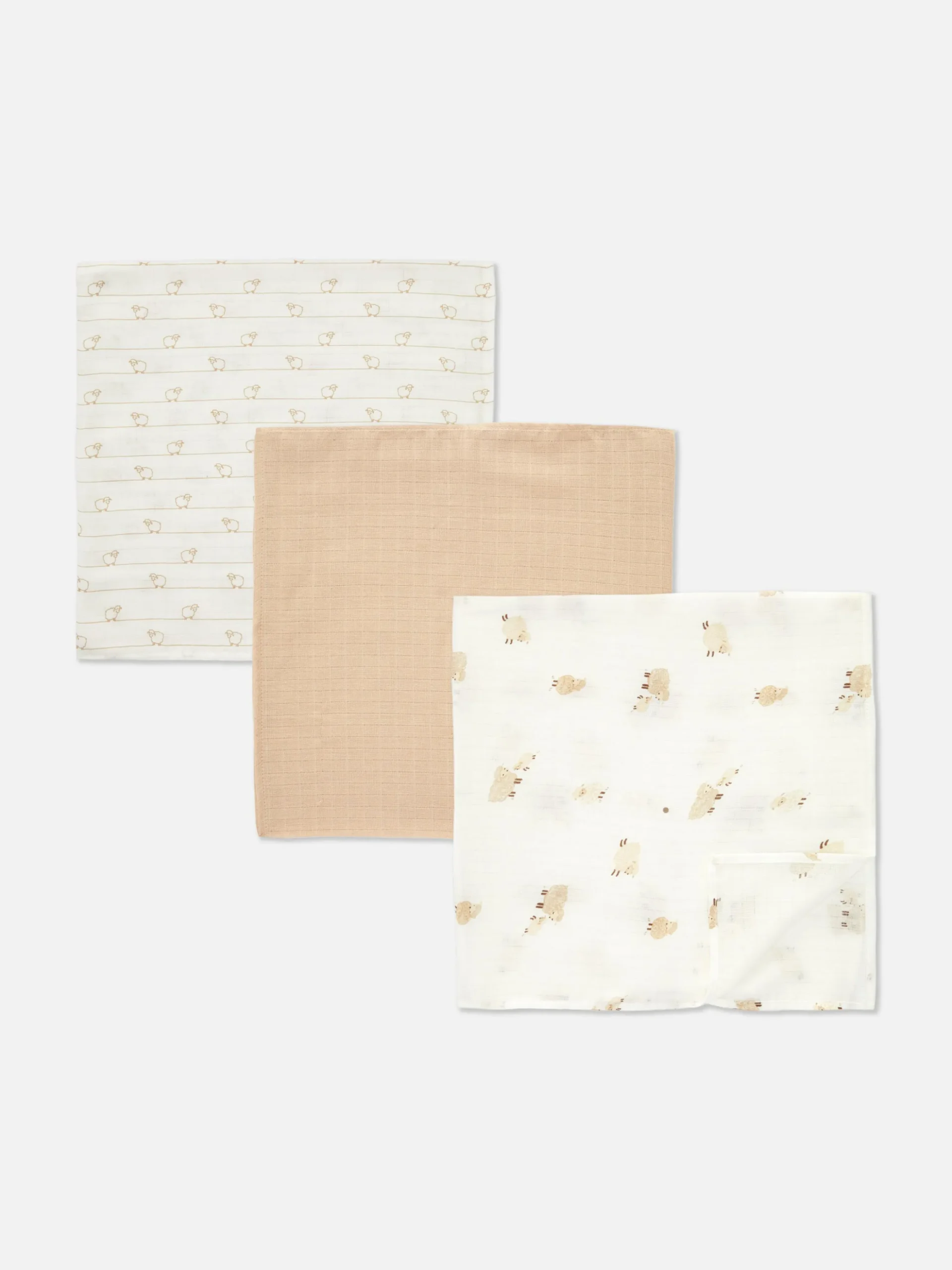 Lot De 3 Lingettes En Mousseline à Motifs Mouton