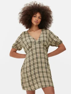 Mini Robe à Carreaux Et Col En V