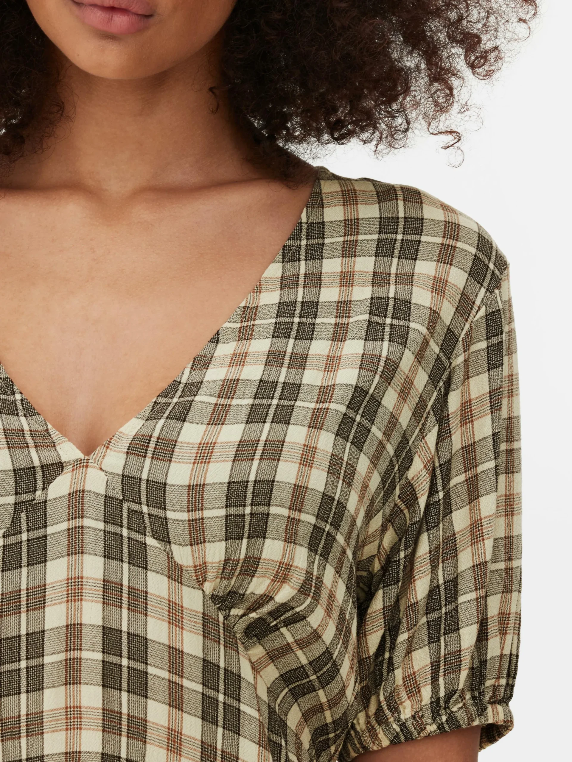 Mini Robe à Carreaux Et Col En V