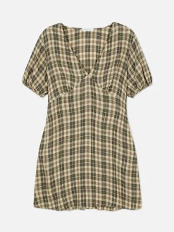 Mini Robe à Carreaux Et Col En V