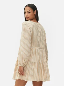 Mini Robe à Smocks Nouée Sur Le Devant