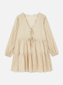 Mini Robe à Smocks Nouée Sur Le Devant