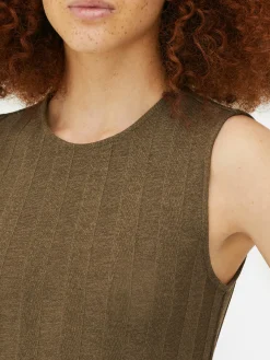 Mini Robe Côtelée Sans Manches