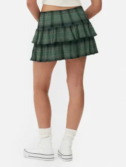 Mini-jupe à Carreaux Et à Superpositions