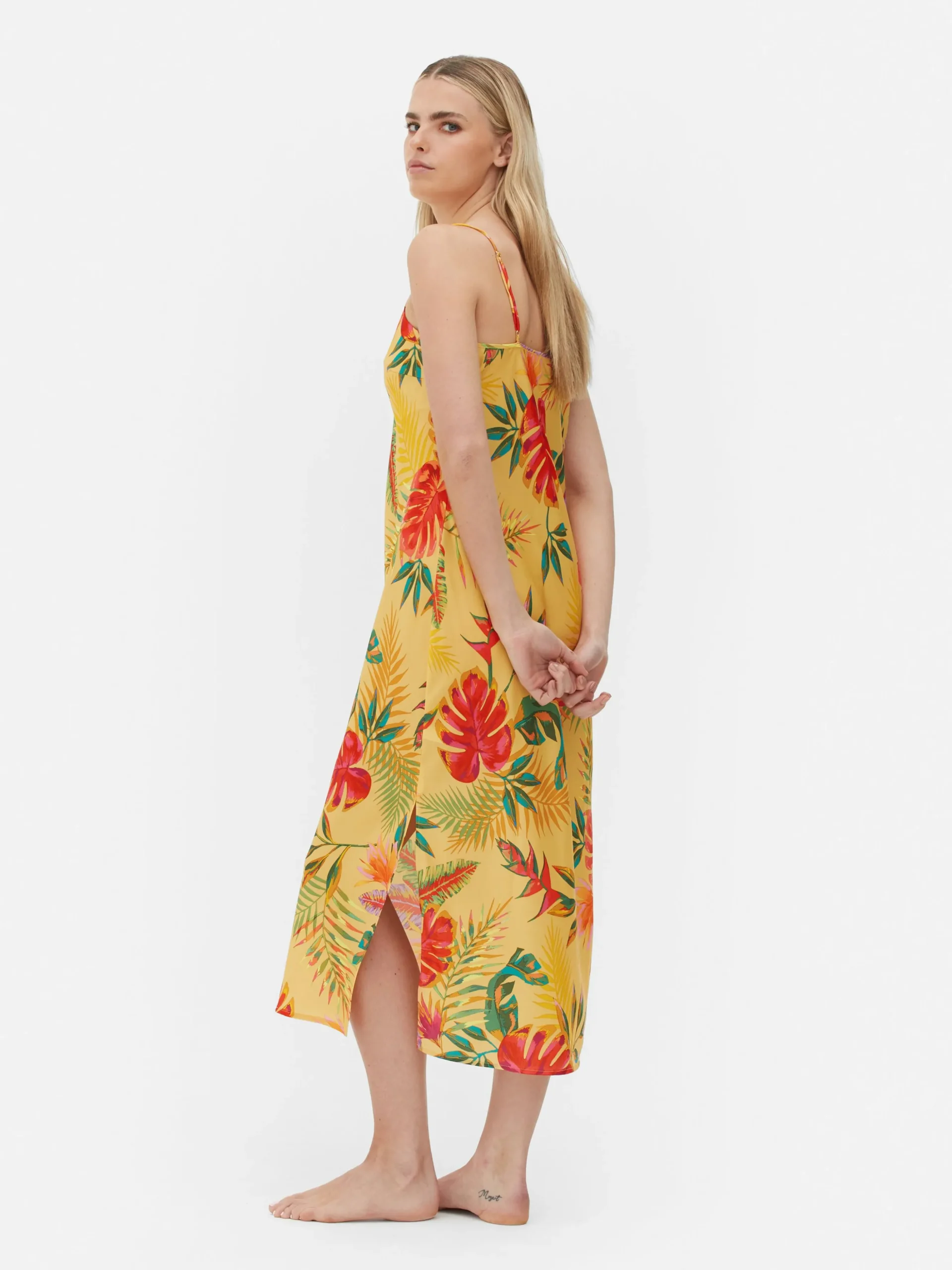 Nuisette En Satin à Imprimé Tropical