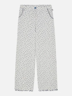 Pantalon De Pyjama Large Côtelé à Petites Fleurs