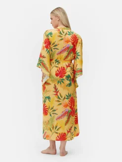 Peignoir En Satin à Imprimé Floral Tropical