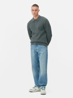 Polo Texturé à Manches Longues