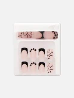 PS... Faux Ongles Carrés Brillants Avec Cœurs