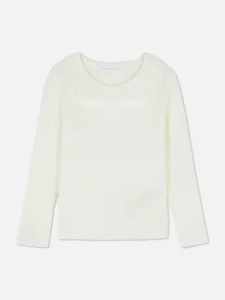 Pull Côtelé Avec Col à Volants