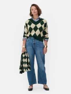 Pull En Maille à Col En V Et Motif Losanges Rita Ora