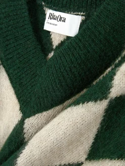 Pull En Maille à Col En V Et Motif Losanges Rita Ora