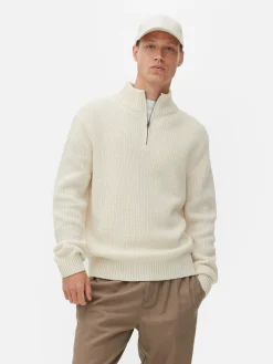 Pull En Maille Côtelée à Col Zippé