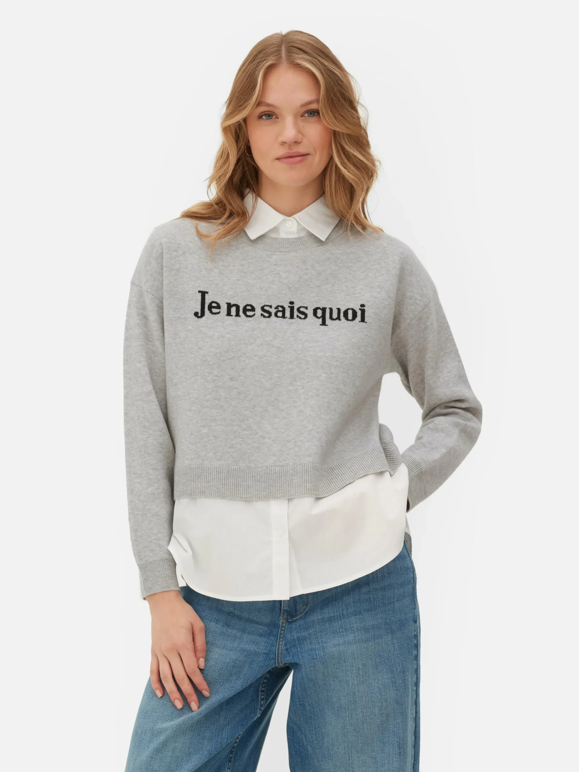Pull Tricoté à Message Et Chemise Deux-en-un