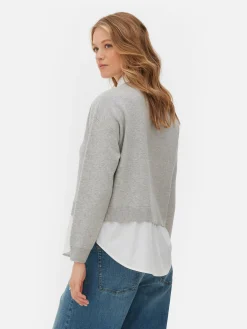 Pull Tricoté à Message Et Chemise Deux-en-un