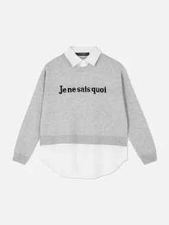 Pull Tricoté à Message Et Chemise Deux-en-un