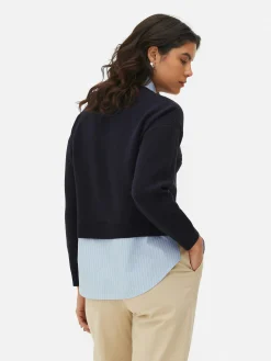 Pull Tricoté à Message Et Chemise Deux-en-un