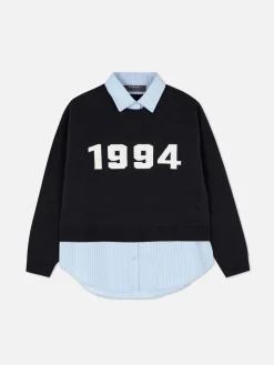 Pull Tricoté à Message Et Chemise Deux-en-un