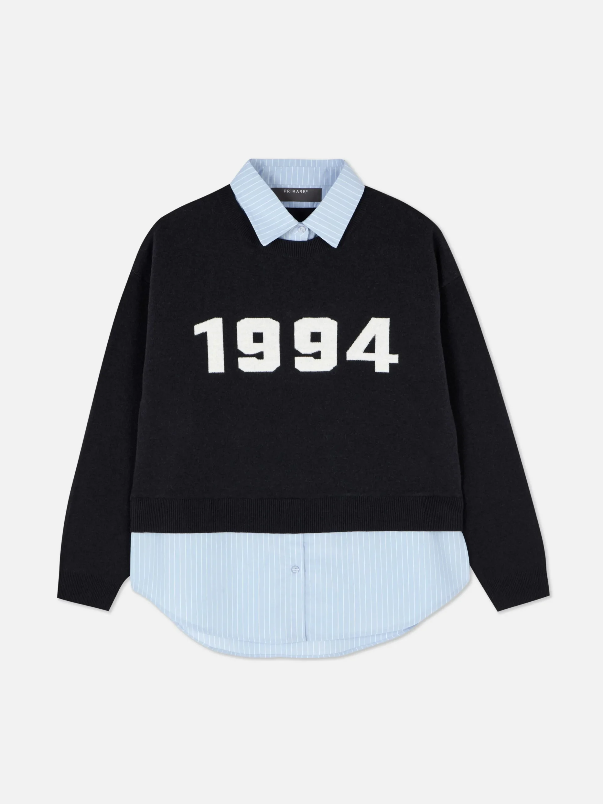 Pull Tricoté à Message Et Chemise Deux-en-un