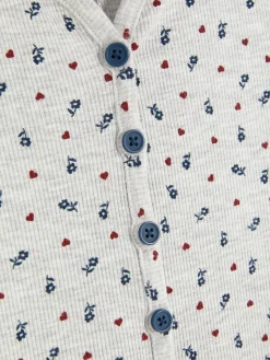 Pyjama Style Barboteuse Côtelé à Petites Fleurs