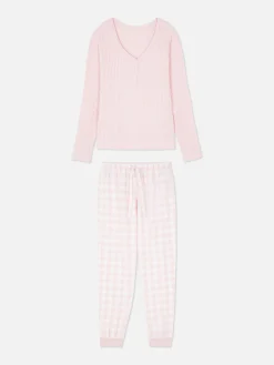 Pyjama T-shirt Boutonné Et Pantalon à Motifs