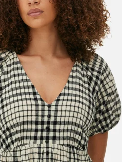 Robe à Smocks, Manches Bouffantes Et Col En V