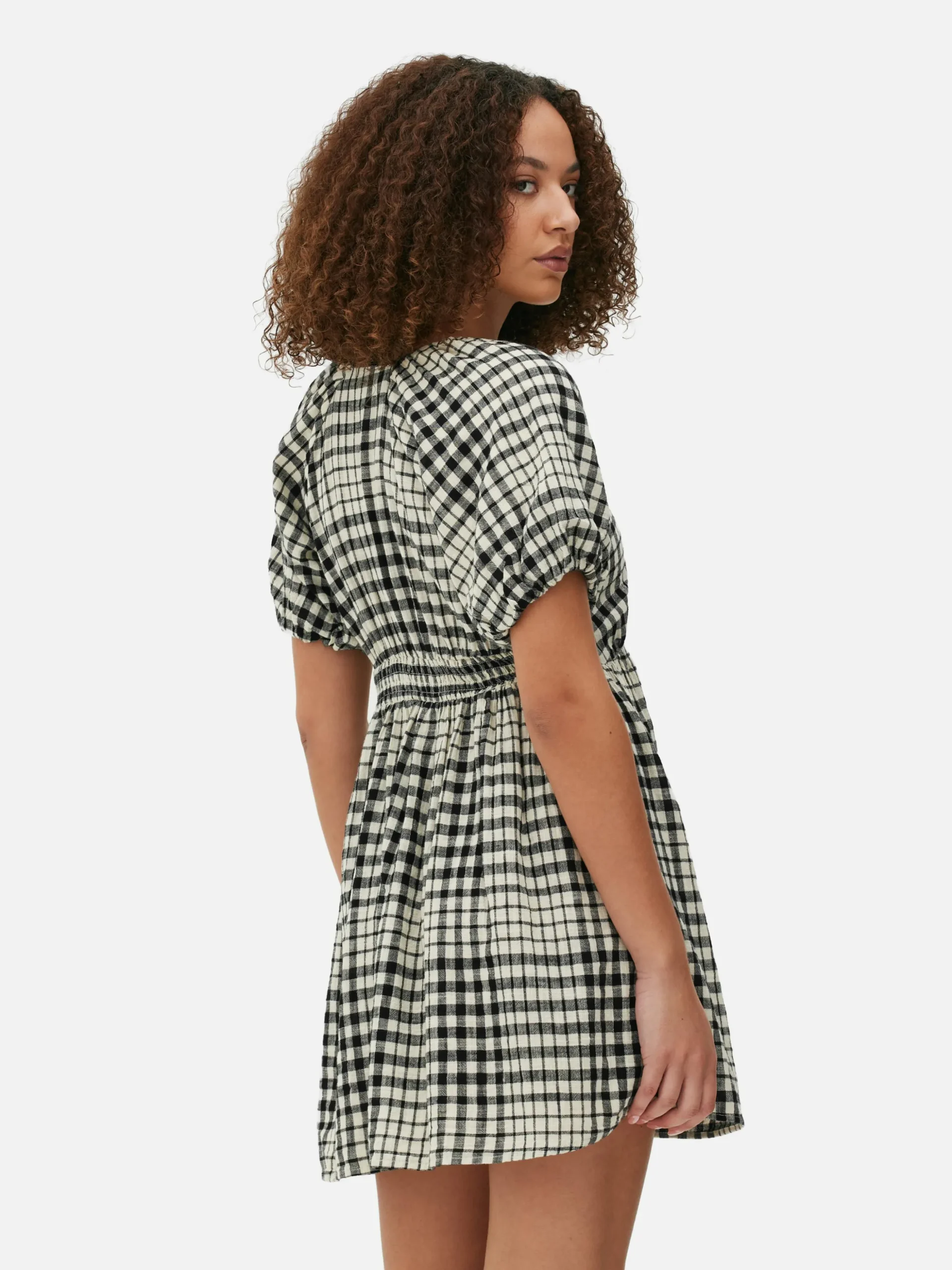 Robe à Smocks, Manches Bouffantes Et Col En V