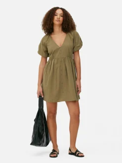 Robe à Smocks, Manches Bouffantes Et Col En V