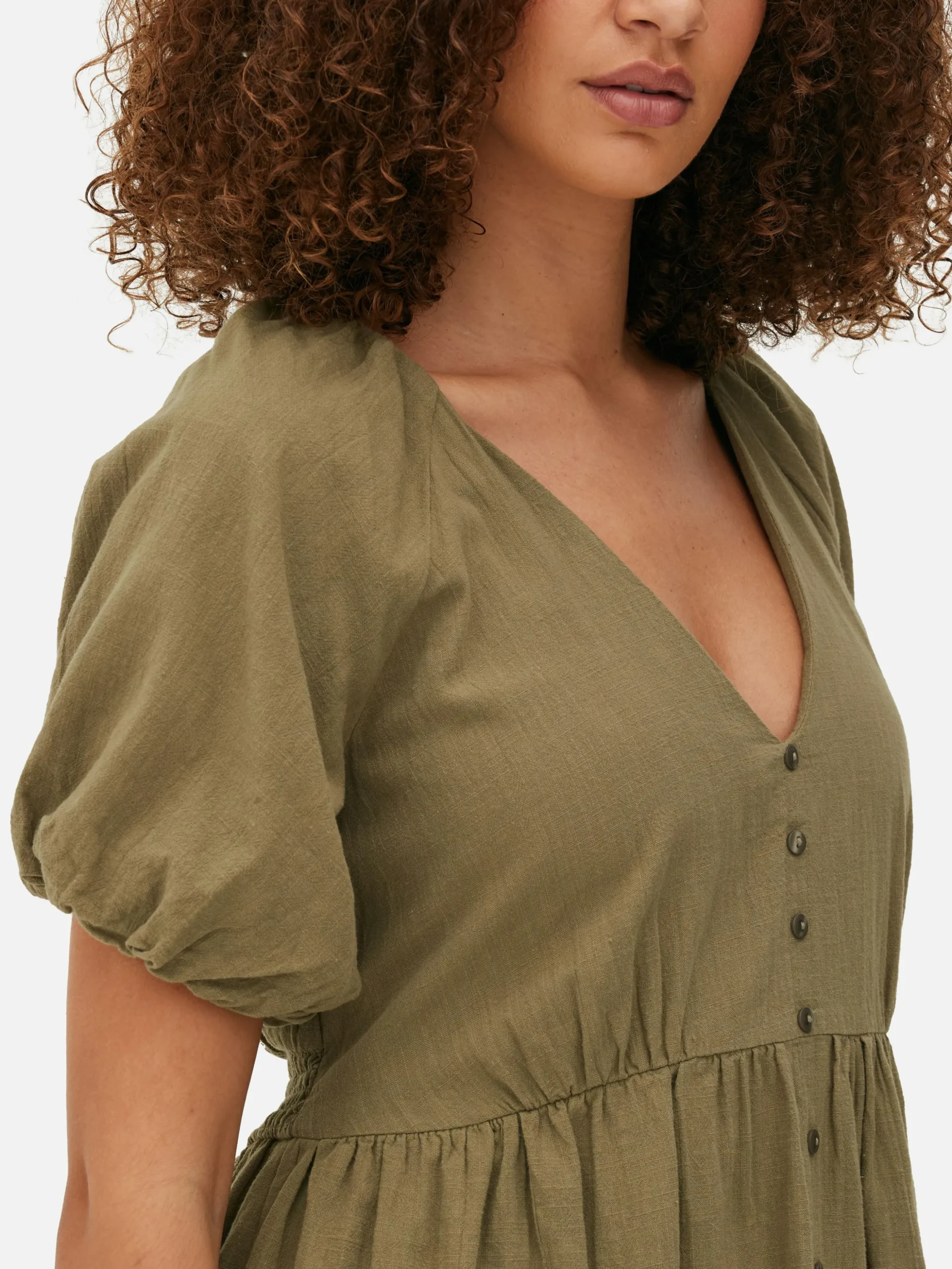 Robe à Smocks, Manches Bouffantes Et Col En V