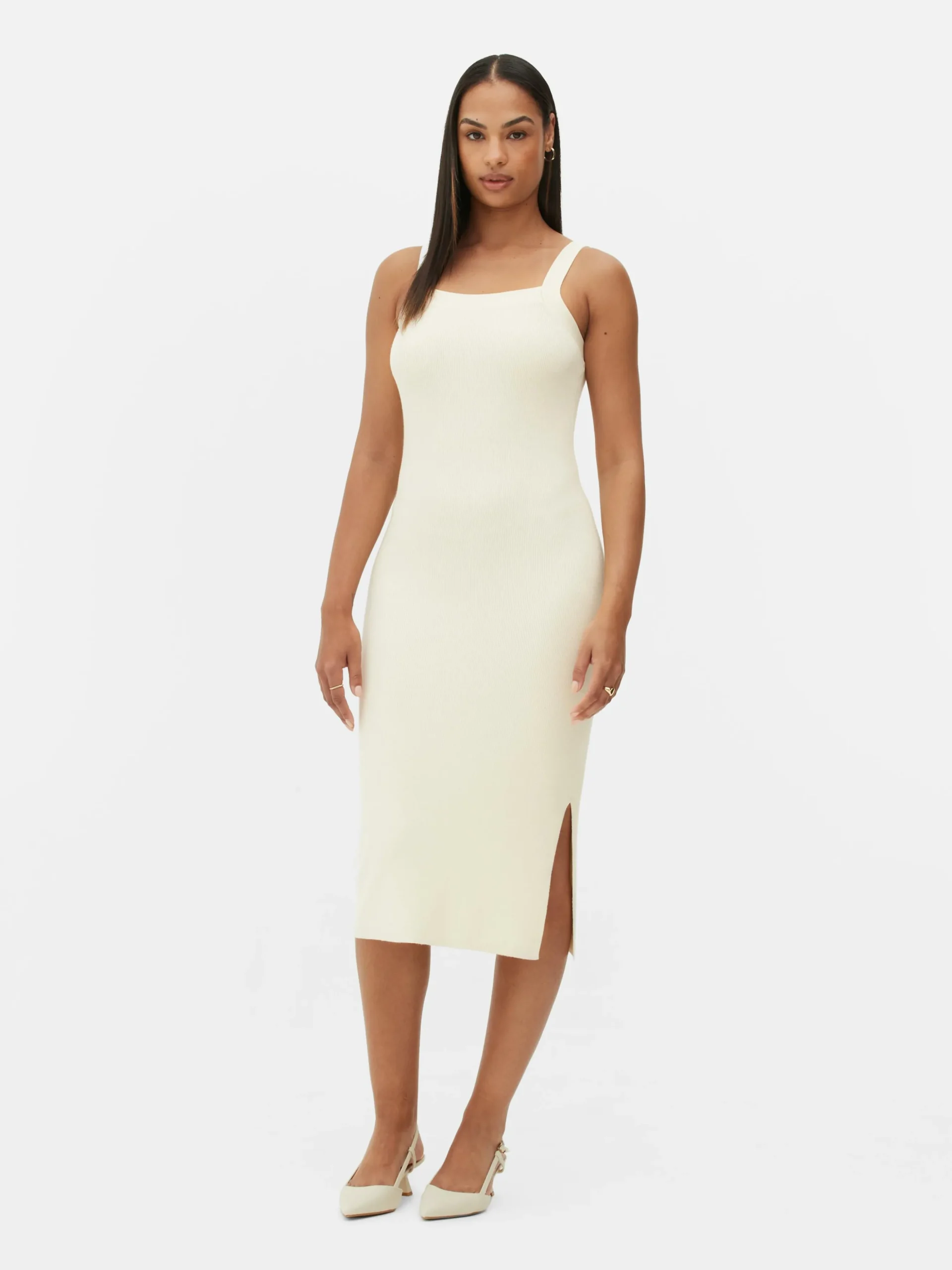 Robe Côtelée à Encolure Carrée