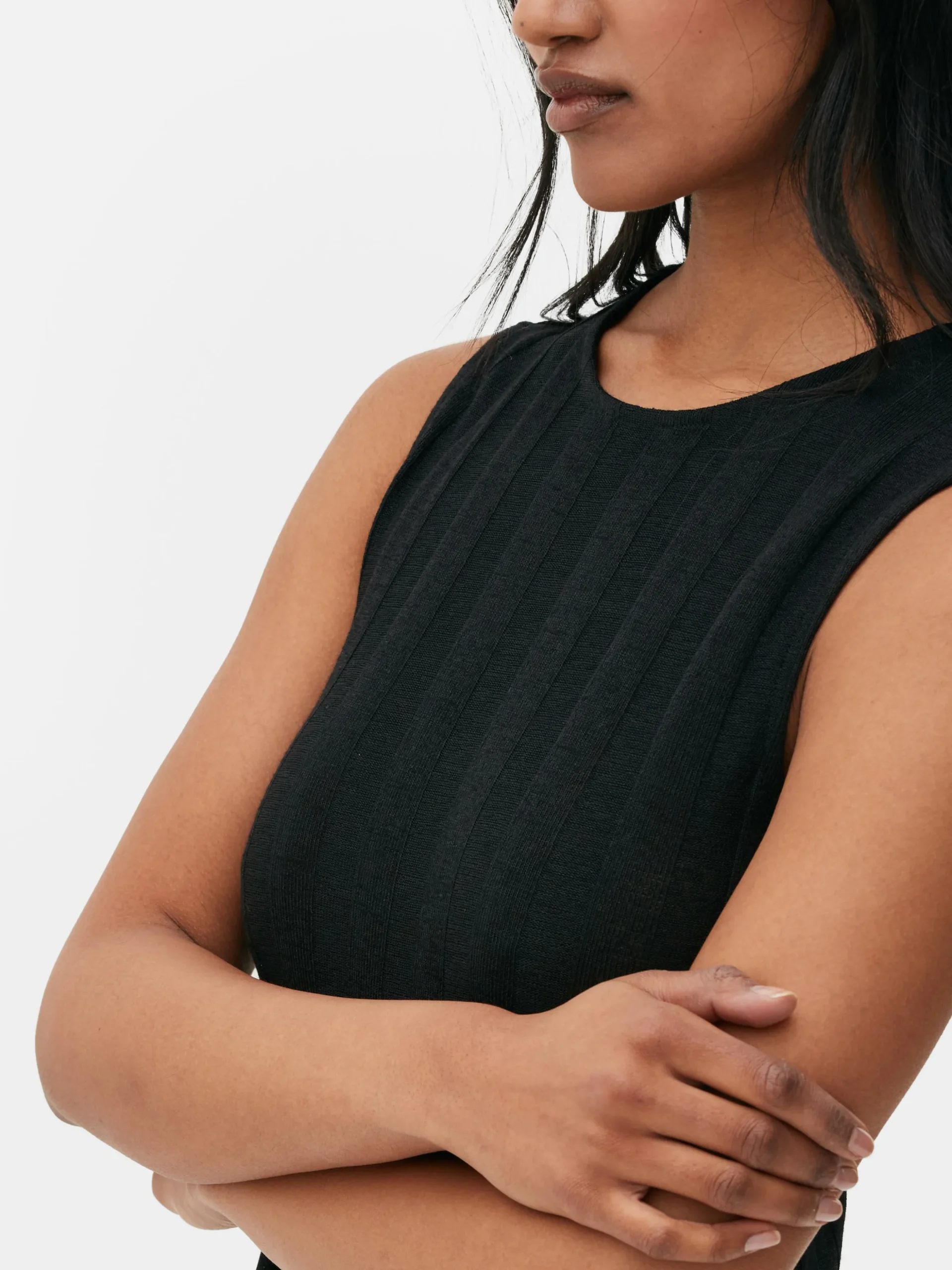 Robe Longue Texturée Sans Manches à Rayures