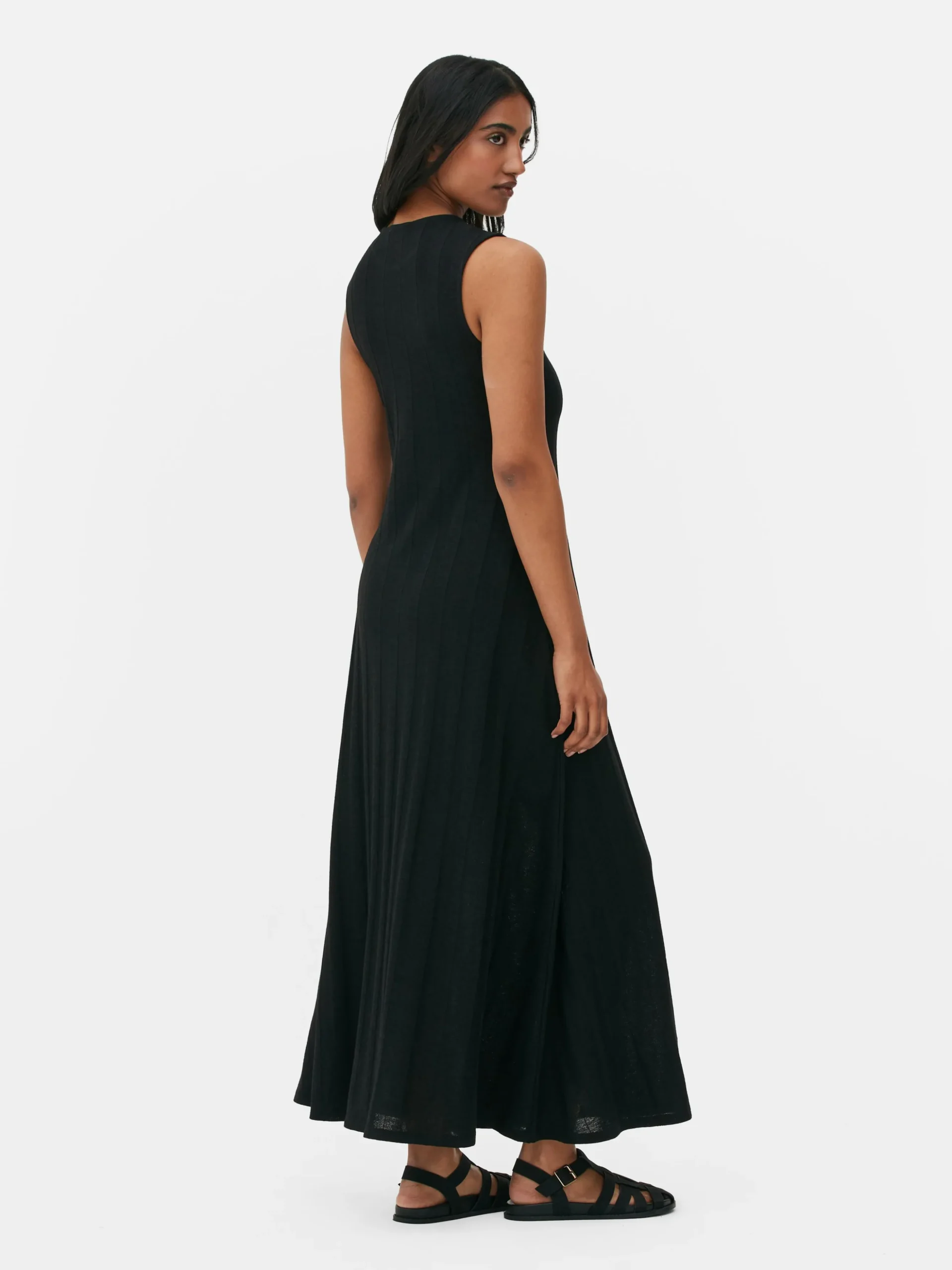 Robe Longue Texturée Sans Manches à Rayures