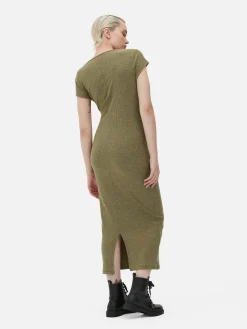 Robe Mi-longue Côtelée Et Décolletée