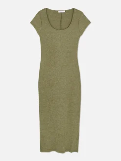 Robe Mi-longue Côtelée Et Décolletée